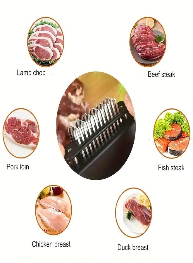 BRAINLE Stainless Steel Ultra Sharp Needle Blades Meat Tenderizer - Better Than Hammer & Pounder - BBQ Marinade Tool for Beef, Pork, Turkey, Fish - 48 Blades Meat Tenderizer Tool - Image 3